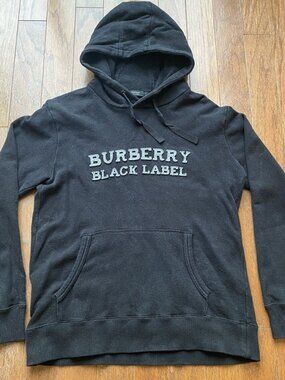 Burberry Black Label Pullover Applique Hoodie Mens Medium